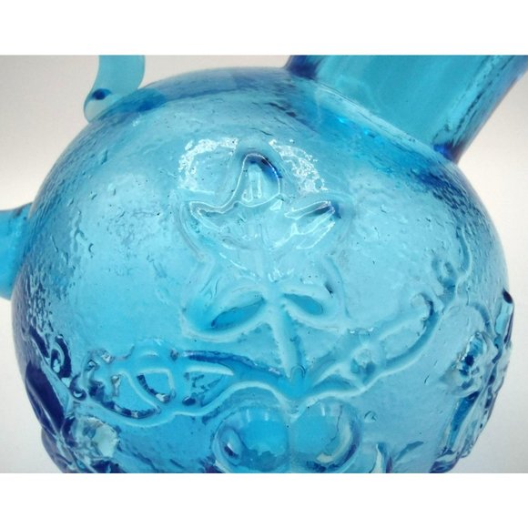 Vintage Glass Pitcher Kanawha Blue Grape Leaf Design, Charming Piece 4 Inch - Picture 7 of 12